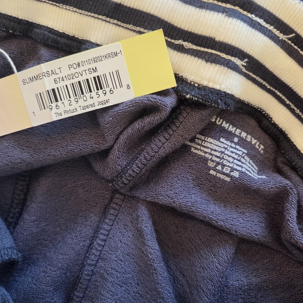 NWT Summersalt Pintuck Joggers Navy Blue with Striped Waistband, Size Small - Picture 5 of 5